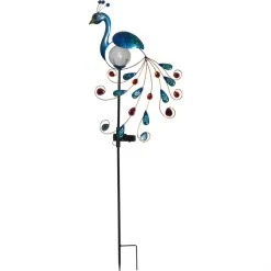 Star Trading LED Solar Gartenstecker Pfau In Blau - H: 80cm