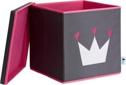 Store.it Aufbewahrungsbox Krone Grau/pink Mit Stabilem Deckel, 33 X 33 X 33 Cm