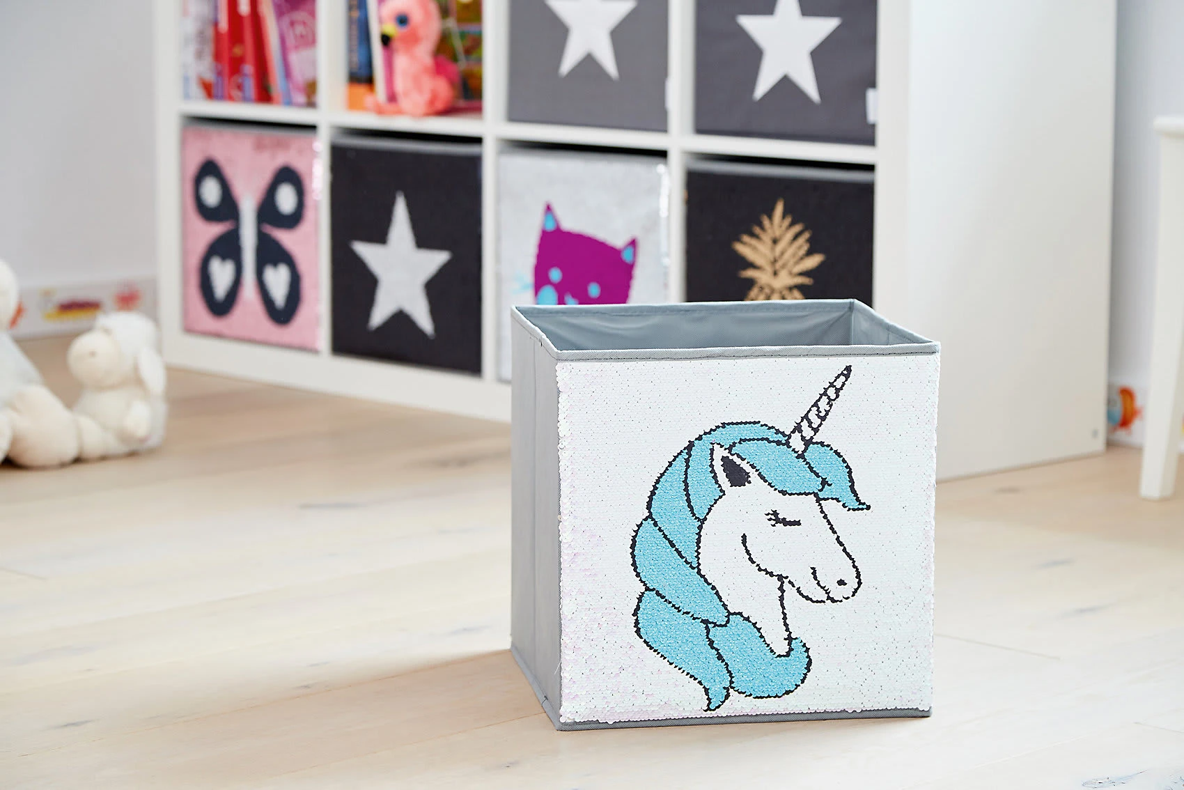 Store.it Aufbewahrungsbox Streichpailletten Einhorn Rosa/blau, Ohne Deckel, 32... – Bild 2