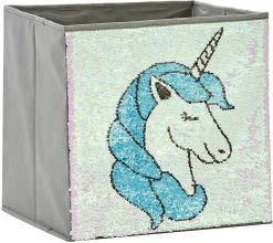 Store.it Aufbewahrungsbox Streichpailletten Einhorn Rosa/blau, Ohne Deckel, 32...