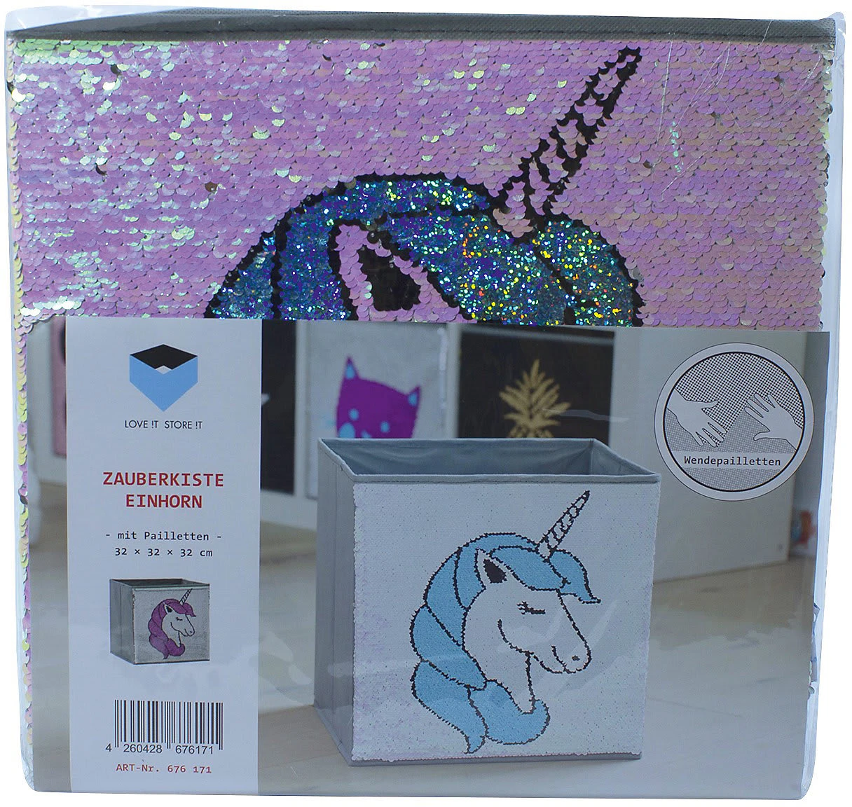 Store.it Aufbewahrungsbox Streichpailletten Einhorn Rosa/blau, Ohne Deckel, 32... – Bild 9