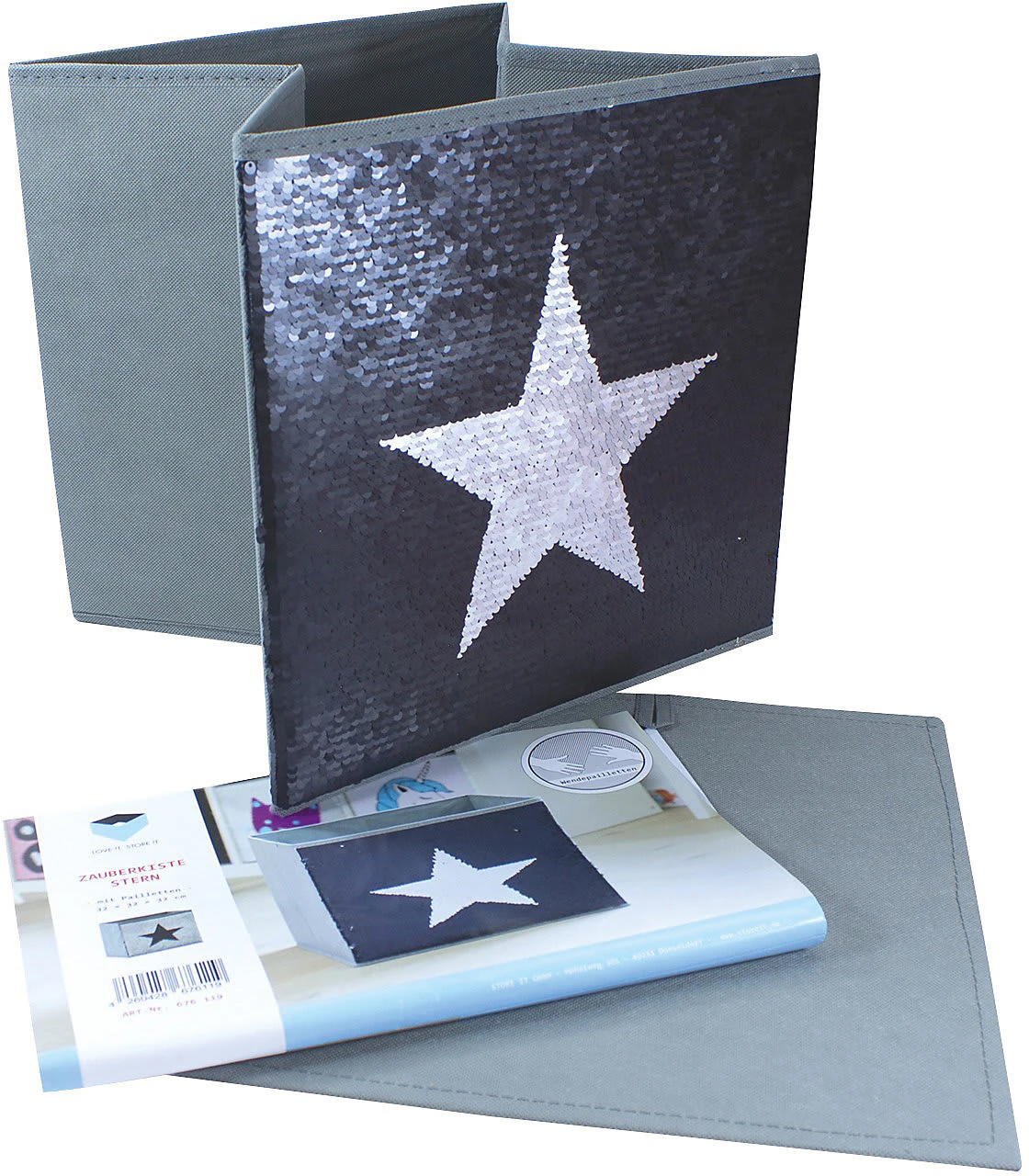 Store.it Aufbewahrungsbox Streichpailletten Stern Schwarz/silber, Ohne Deckel,... – Bild 6