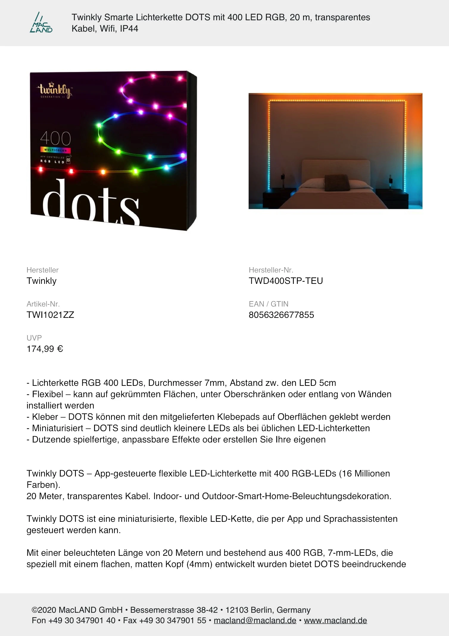 Twinkly Lichterkette DOTS 400 LED RGB In Bunt - (L) 20 M – Bild 5