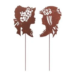 UNUS 2er Set Gartenstecker Rost Frauen Mit Hut In Braun