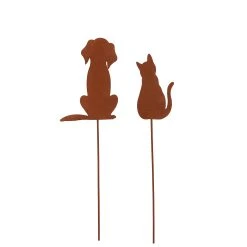 UNUS 2er Set Gartenstecker Rost Hund Und Katze In Braun