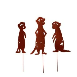 UNUS 3er Set Gartenstecker Rost Erdmännchen In Braun