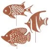 UNUS 3er Set Gartenstecker Rost Fische In Braun