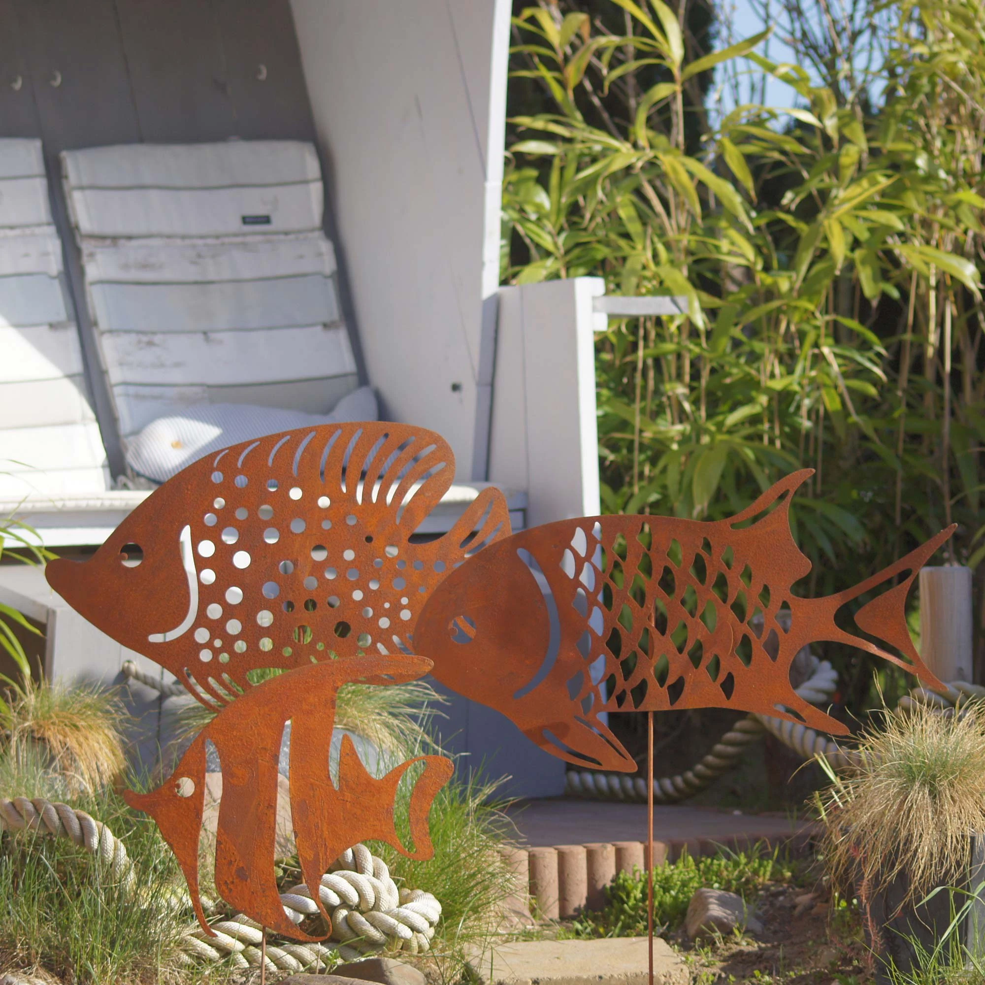 UNUS 3er Set Gartenstecker Rost Fische In Braun – Bild 6