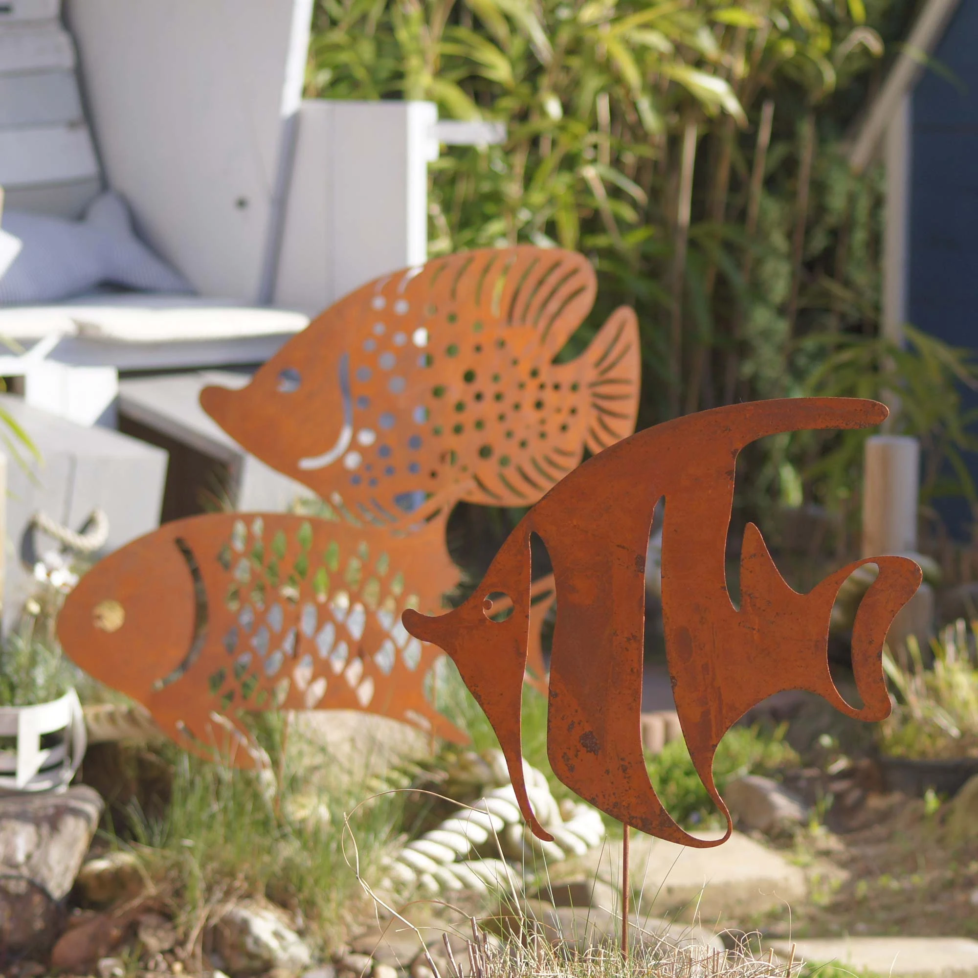 UNUS 3er Set Gartenstecker Rost Fische In Braun – Bild 7