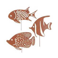 UNUS 3er Set Gartenstecker Rost Fische In Braun