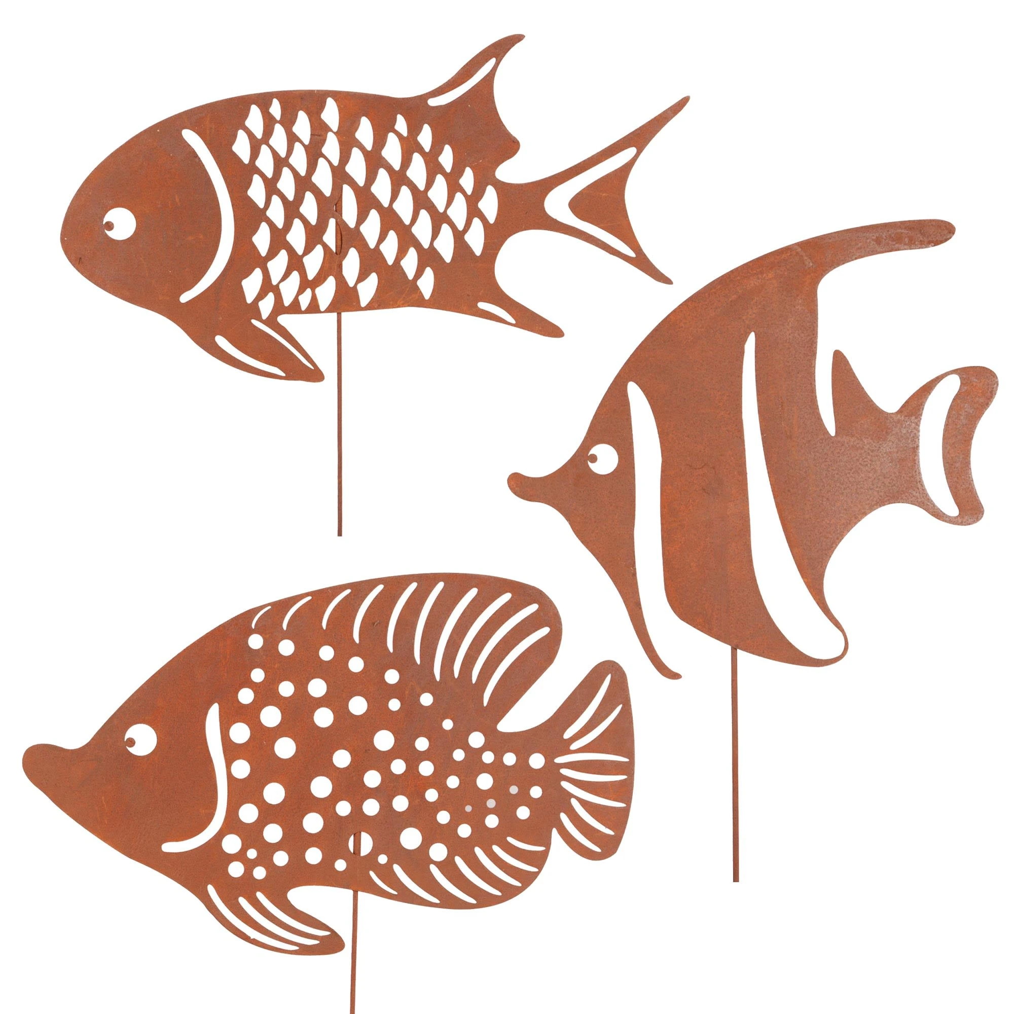 UNUS 3er Set Gartenstecker Rost Fische In Braun