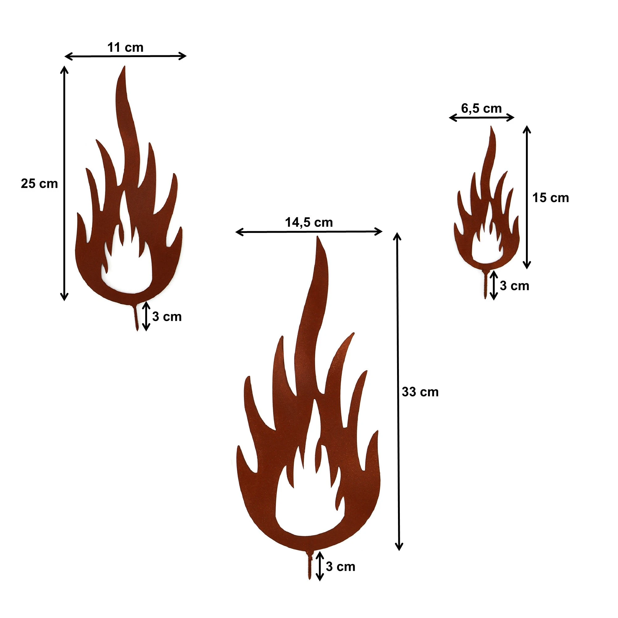UNUS 3er Set Gartenstecker Rost Flammen In Braun – Bild 2