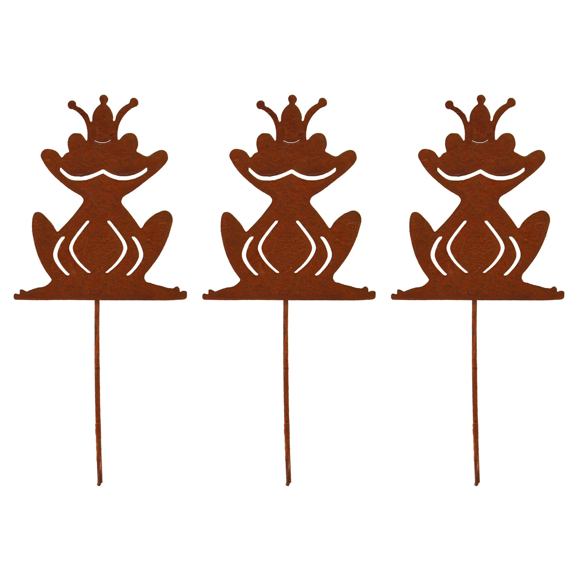 UNUS 3er Set Gartenstecker Rost Frösche In Braun