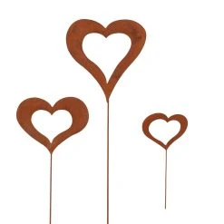UNUS 3er Set Gartenstecker Rost Herz In Braun