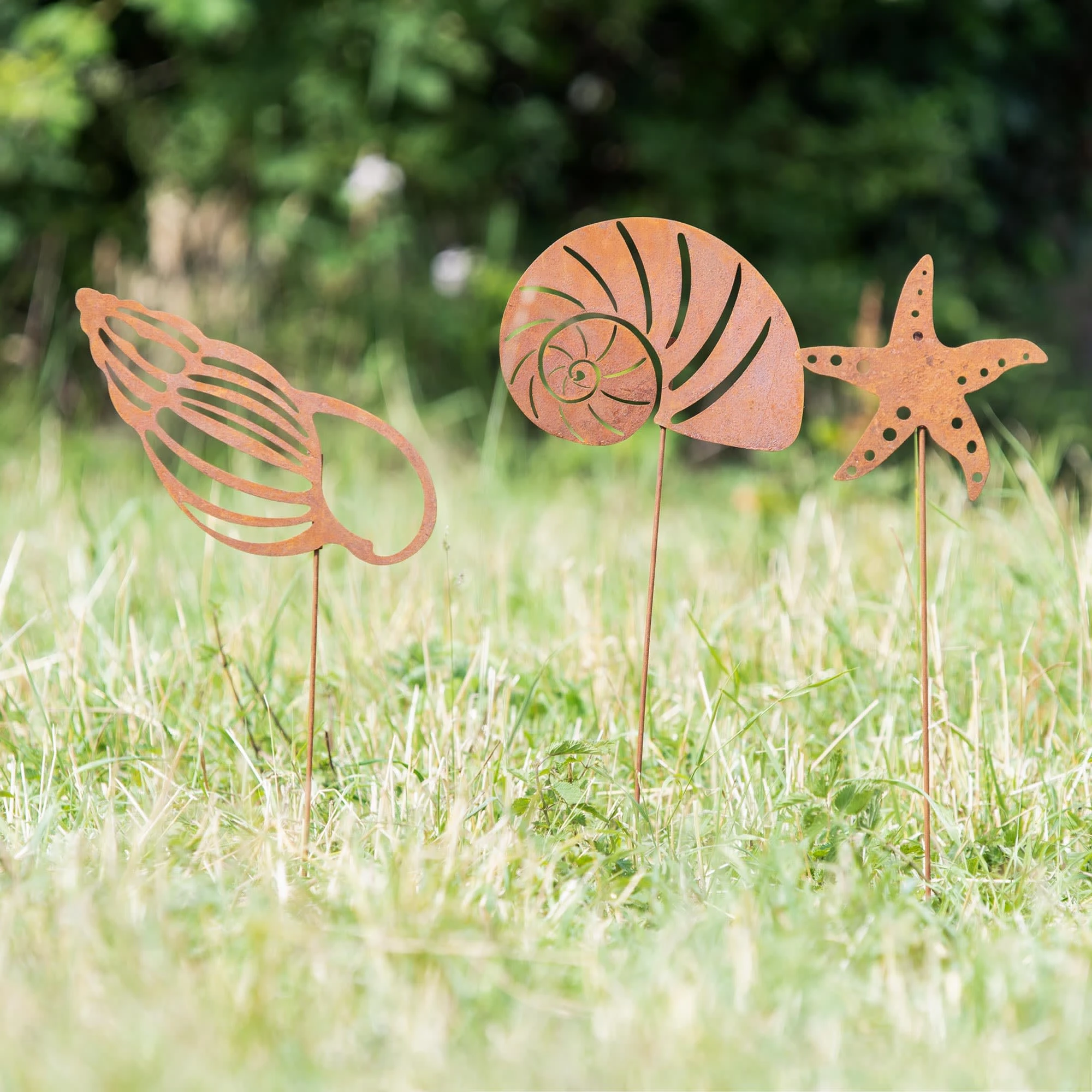 UNUS 3er Set Gartenstecker Rost Muscheln Und Seestern In Braun – Bild 2