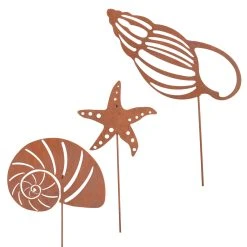 UNUS 3er Set Gartenstecker Rost Muscheln Und Seestern In Braun