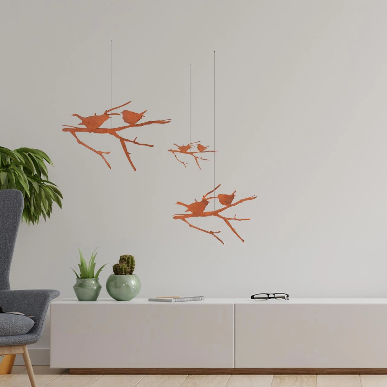 UNUS 3er Set Gartenstecker Rost Vögel Auf Ast In Braun – Bild 4