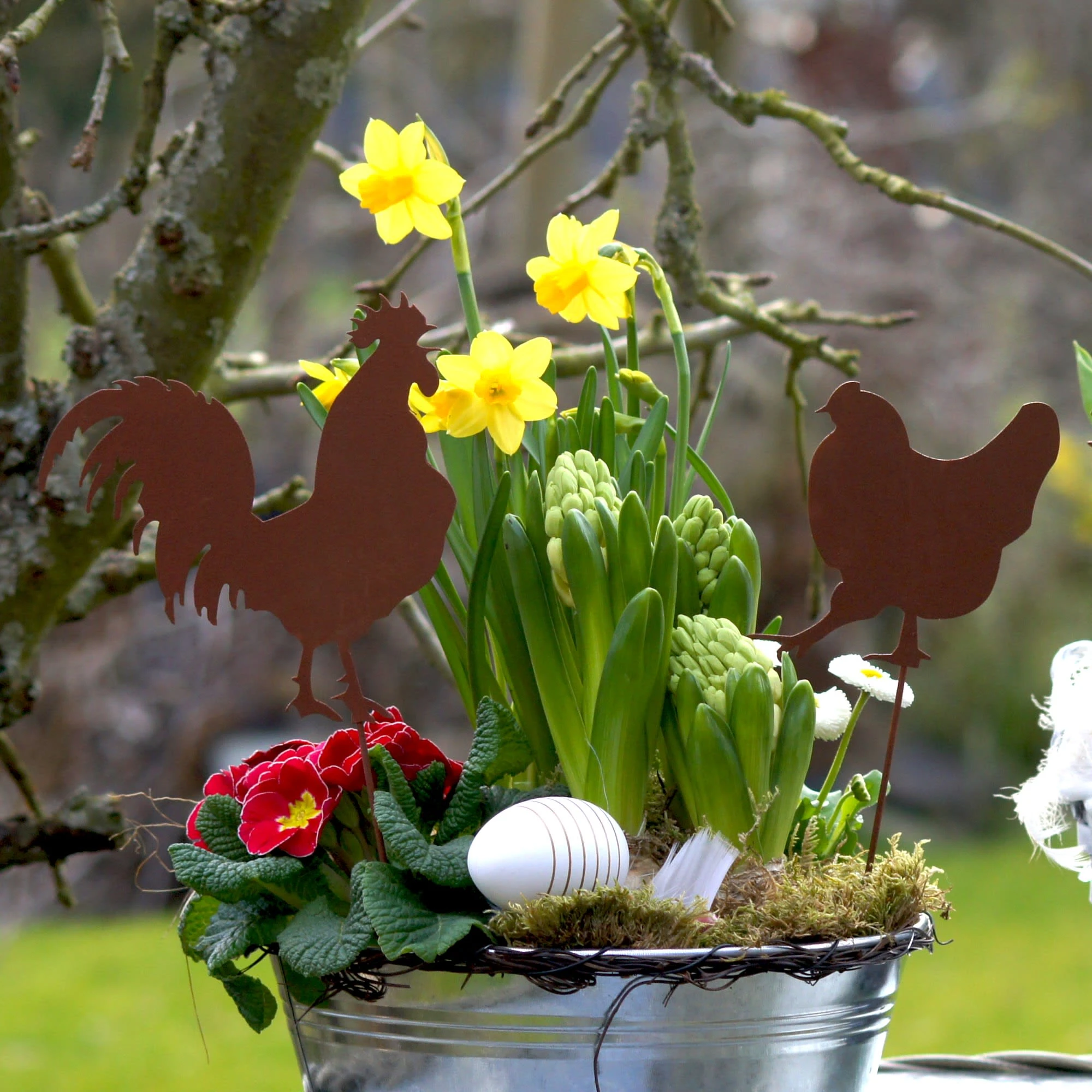 UNUS 4er Set Gartenstecker Rost Hühner Und Hahn In Braun – Bild 4