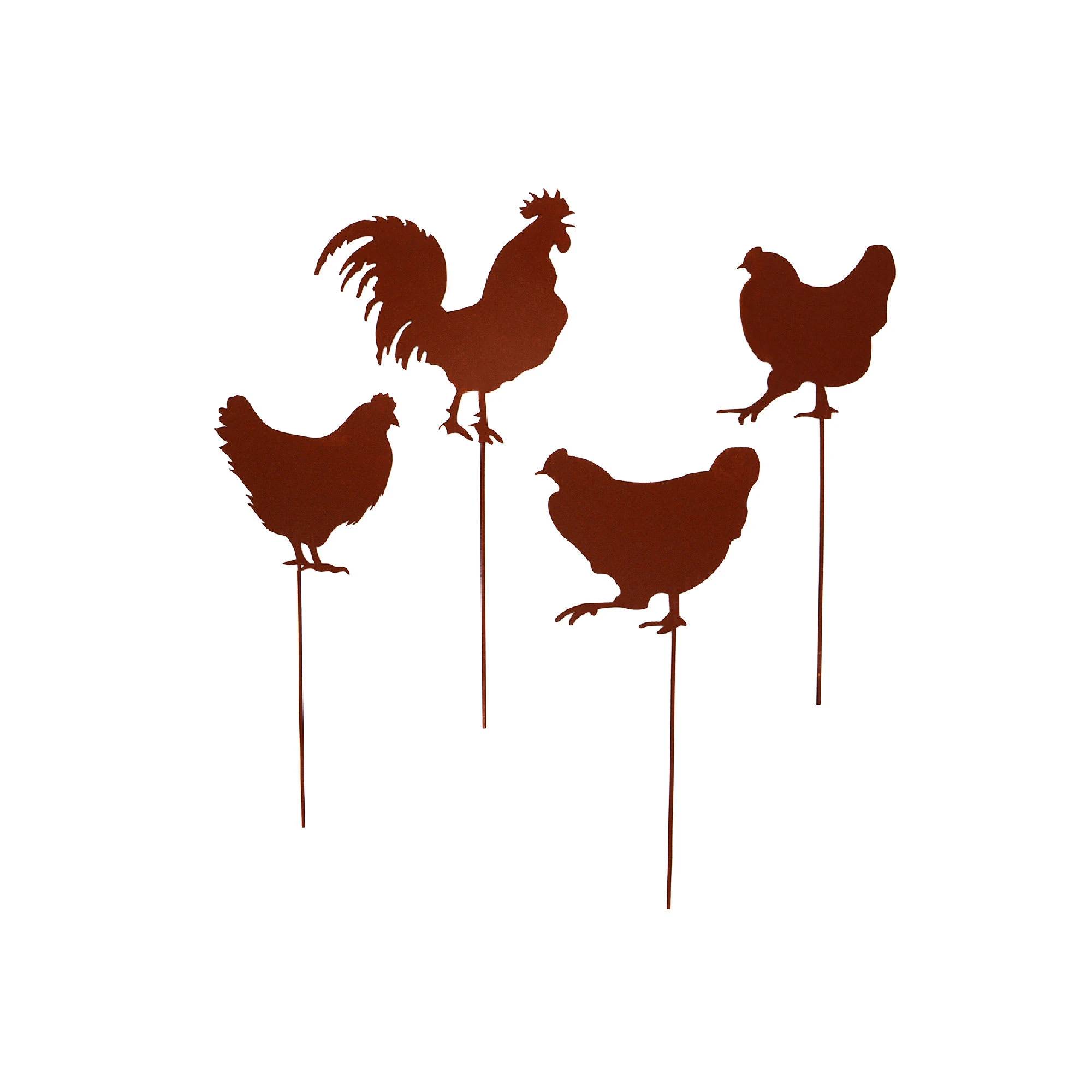 UNUS 4er Set Gartenstecker Rost Hühner Und Hahn In Braun