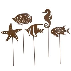 UNUS 5er Set Gartenstecker Rost Fische In Braun