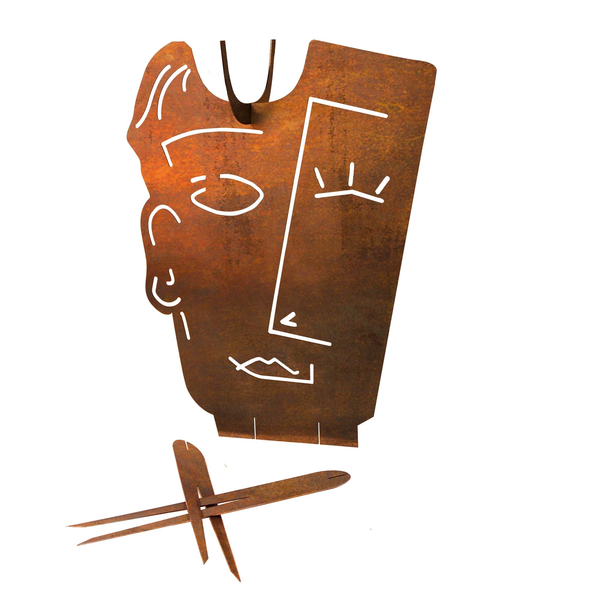 UNUS Gartenstecker Abstraktes Gesicht Mann Mit Pflanzschalenhalter In Silber – Bild 3