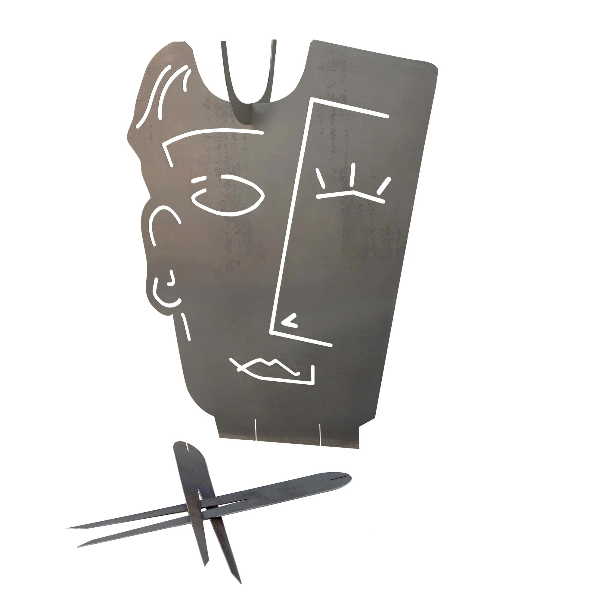UNUS Gartenstecker Abstraktes Gesicht Mann Mit Pflanzschalenhalter In Silber