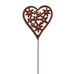 UNUS Gartenstecker Rost Herz Mit Blumenmuster In Braun