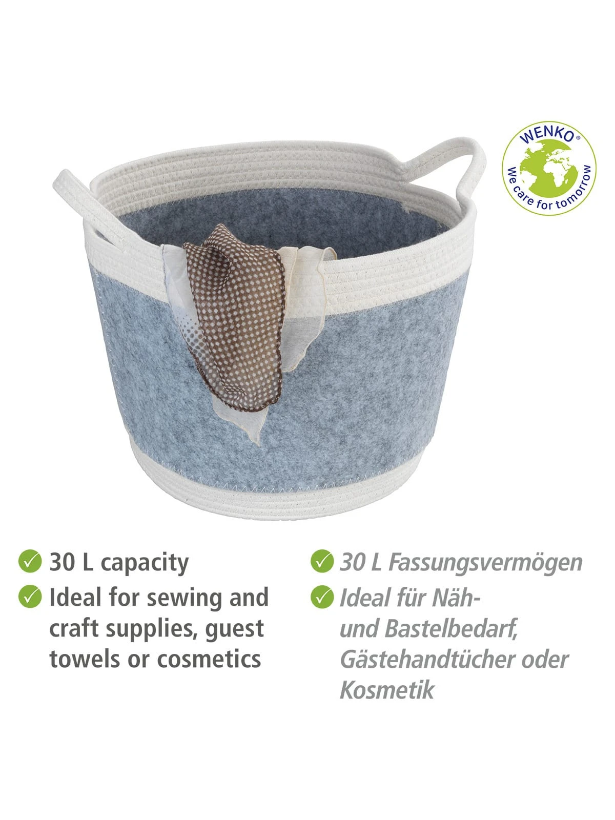 Wenko Filz Aufbewahrungskorb Bea L Hellgrau In Weiß – Bild 3