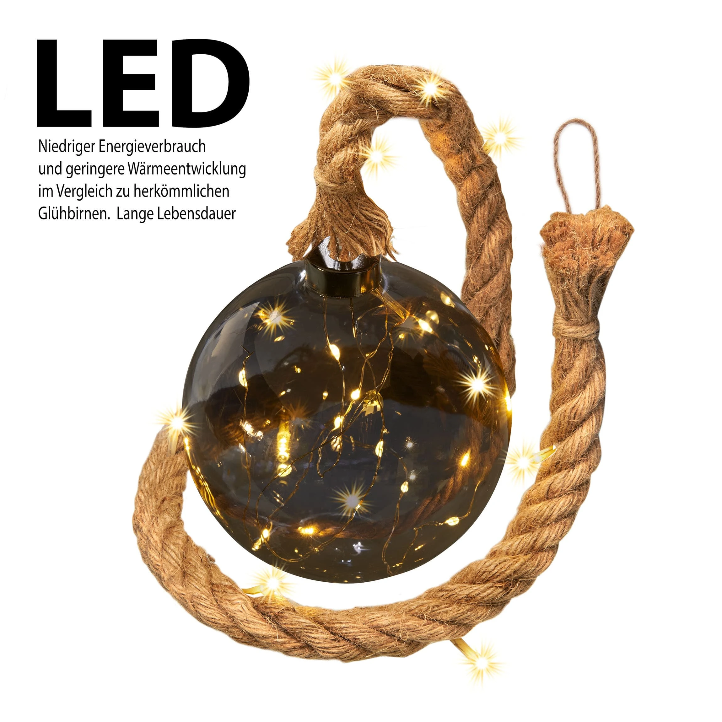 AMARE LED Dekolicht 15 Cm Kugelform Am Seil NICHT ERFORDERLICH In Rauchglas – Bild 2