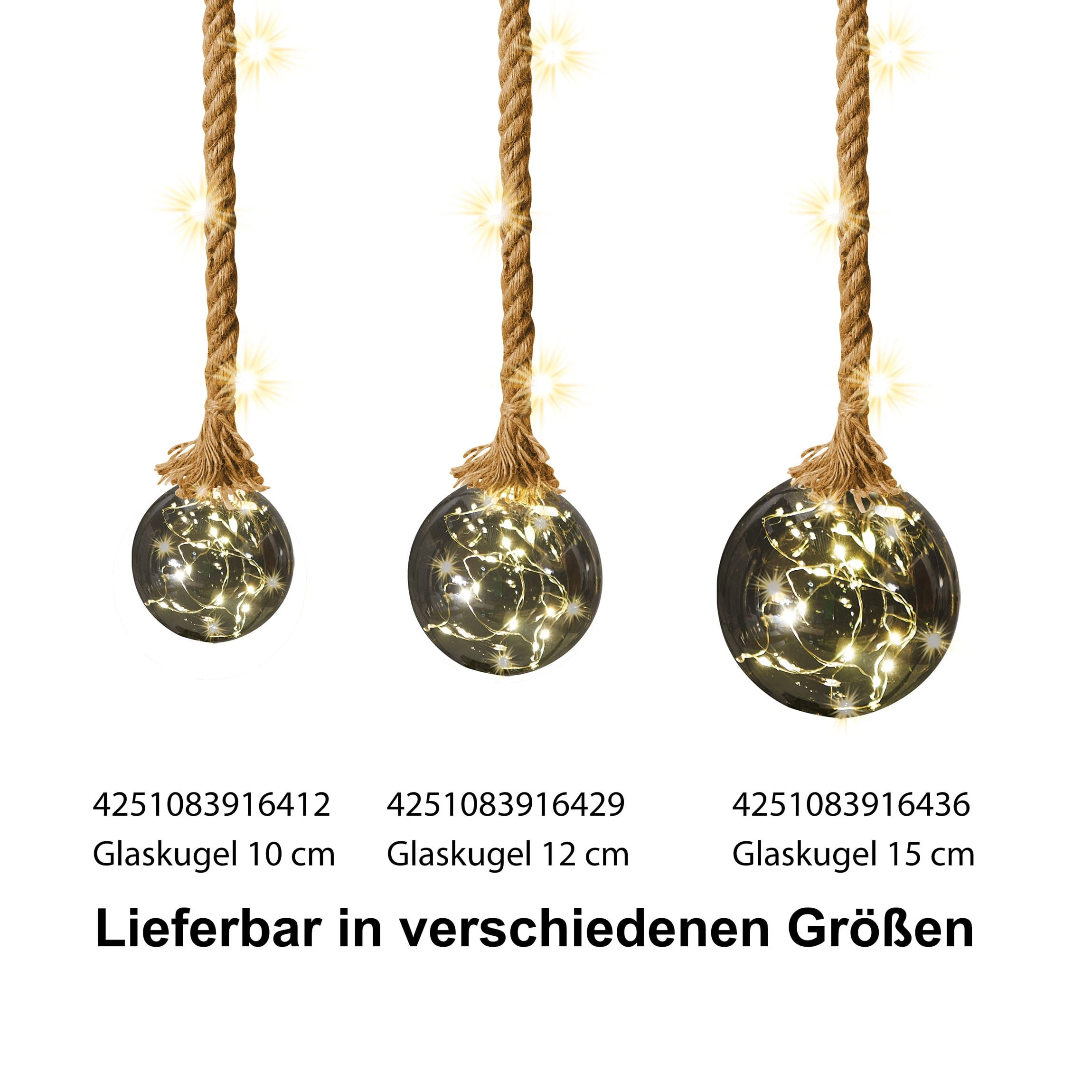 AMARE LED Dekolicht 15 Cm Kugelform Am Seil NICHT ERFORDERLICH In Rauchglas – Bild 6