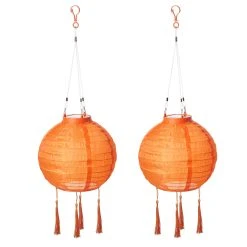 AMARE LED Lampion 2er-Set Solar Quaste Lampenkette SOLARBETRIEBEN In Orange