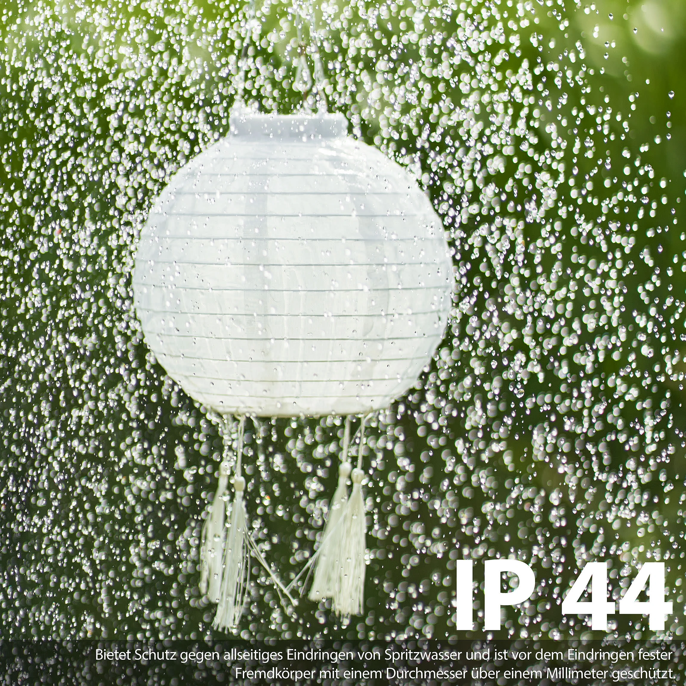 AMARE LED Lampion 2er-Set Solar Quaste Lampenkette SOLARBETRIEBEN In Weiß – Bild 3