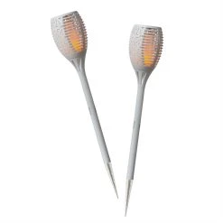 MARELIDA 2er Set LED Solar Fackel Mit Flammeneffekt H: 79cm In Weiß