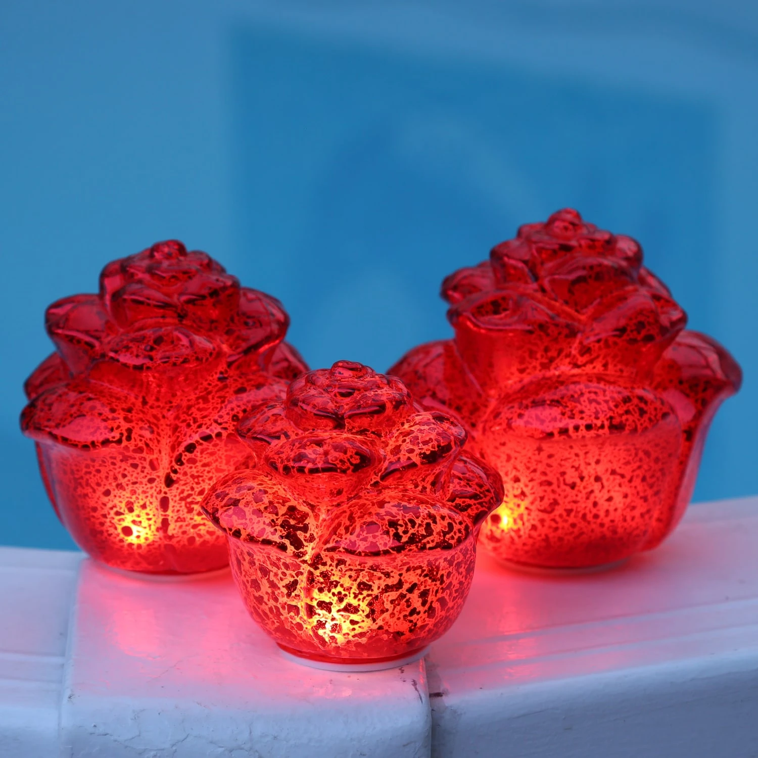 MARELIDA 3er Set Dekorose Glas Mit LED In Rot – Bild 3