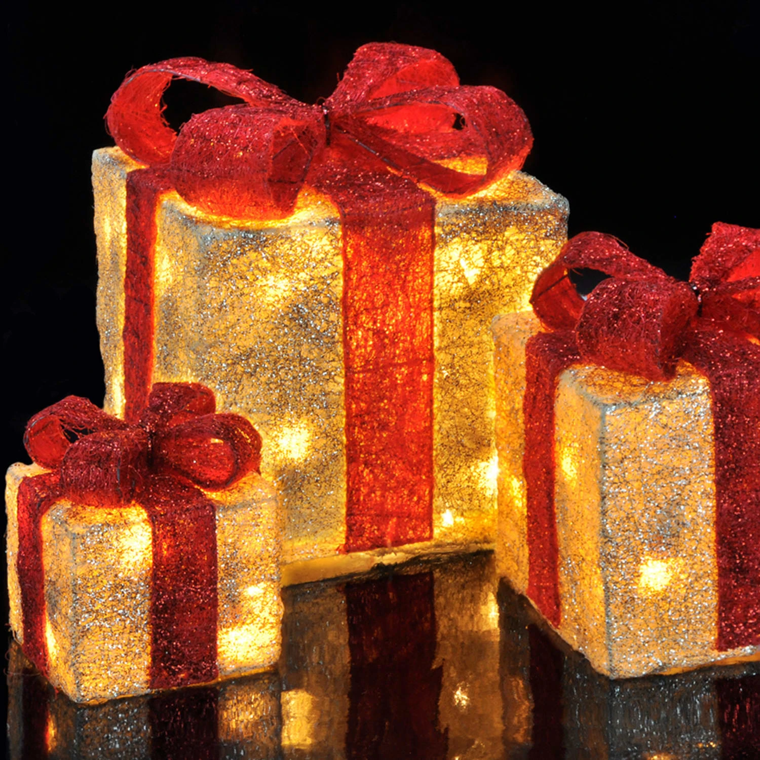 MARELIDA 3er Set LED Geschenkboxen Timer Für Innen Batteriebetrieb In Creme, Rot – Bild 4