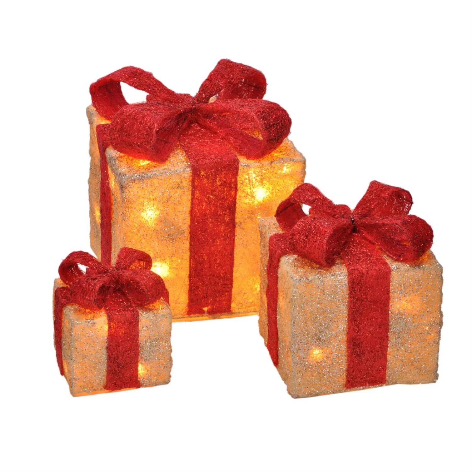 MARELIDA 3er Set LED Geschenkboxen Timer Für Innen Batteriebetrieb In Creme, Rot