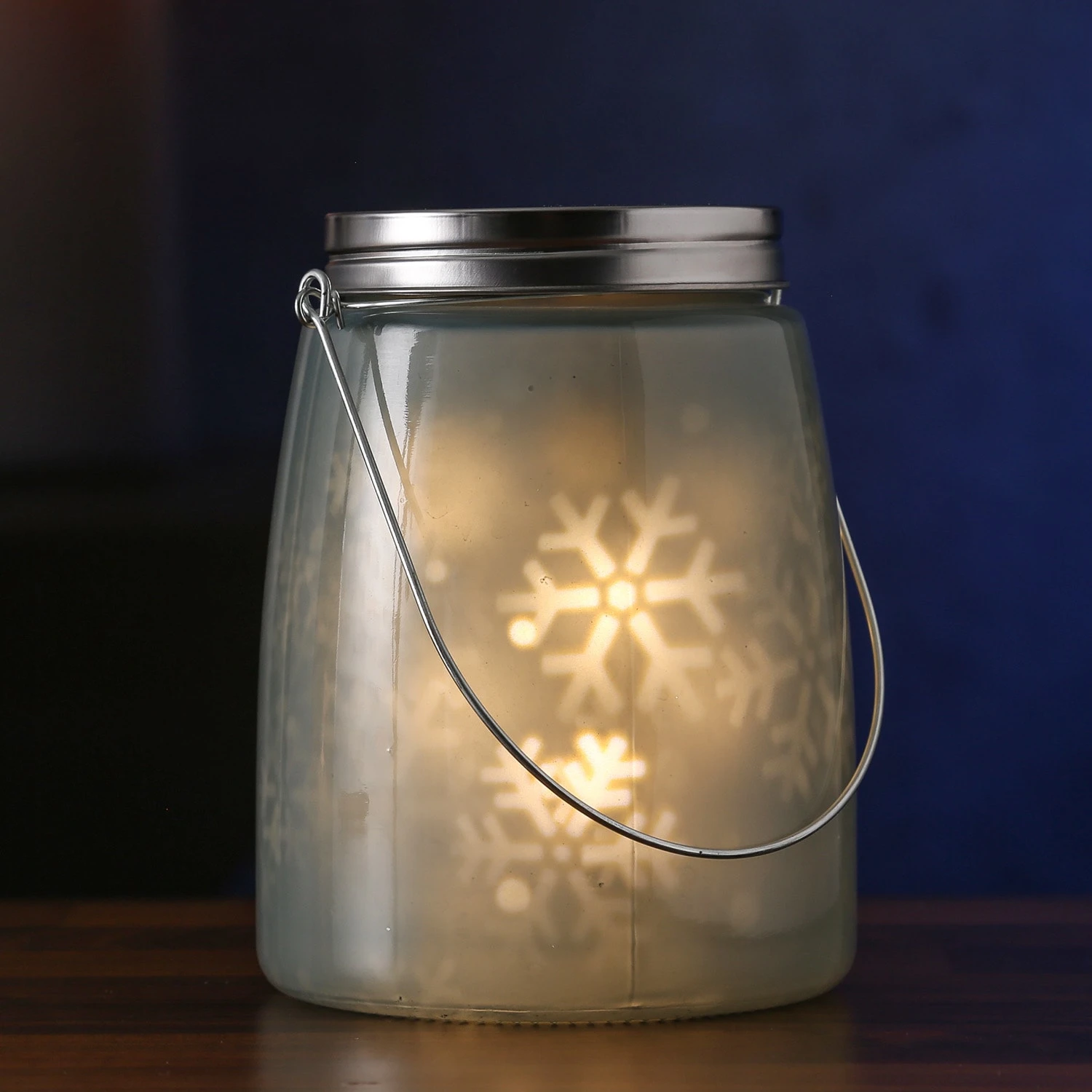 MARELIDA LED Dekoglas SNOW Rotierende Schneeflocken H: 16cm In Blau – Bild 2