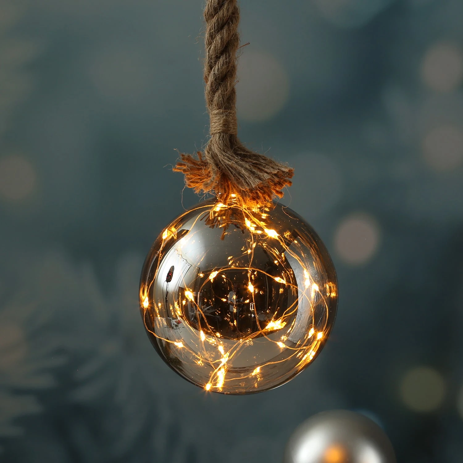 MARELIDA LED Glaskugel Mit Juteseil Beleuchtet Mit Timer D: 20cm In Grau – Bild 2