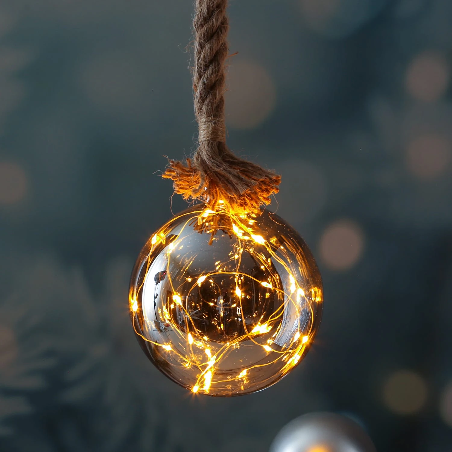 MARELIDA LED Glaskugel Mit Juteseil Beleuchtet Mit Timer D: 20cm In Grau – Bild 3