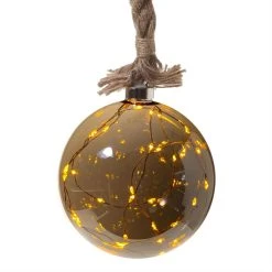 MARELIDA LED Glaskugel Mit Juteseil Beleuchtet Mit Timer D: 20cm In Grau