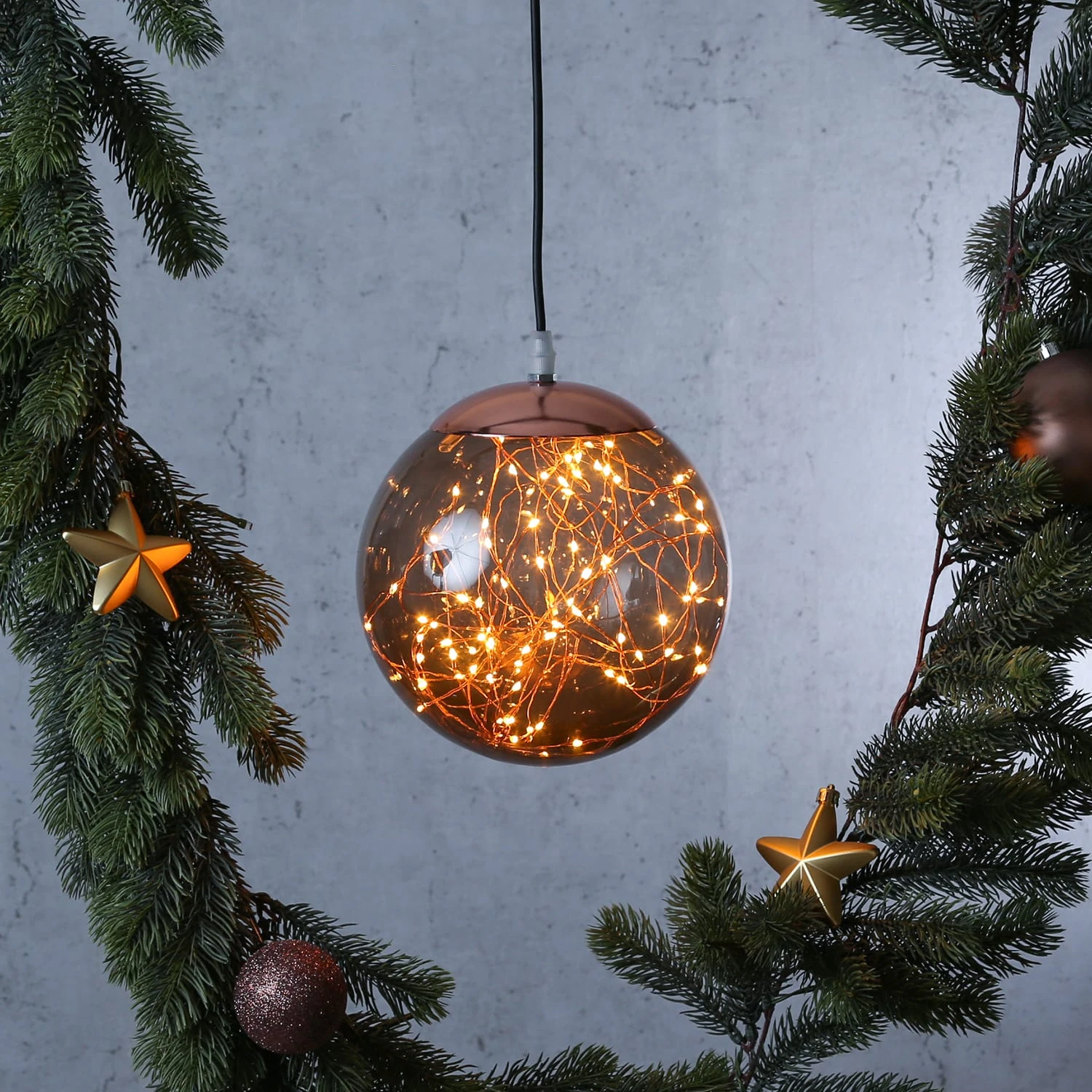 MARELIDA LED Kugel Mit Drahtlichterkette Hängend D: 20cm In Rauchgrau – Bild 2