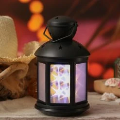 MARELIDA LED Laterne Weiße Sternenmuster Bewegt Oder Dauerleuchten H: 22cm In Schwarz