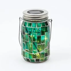 MARELIDA LED Solar Glas Windlicht Mosaik H: 13,5cm In Grün