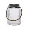 MARELIDA LED Solarglas JAMJAR Geriffelt Mit Juteseil Lichtsensor H: 15cm In Transparent