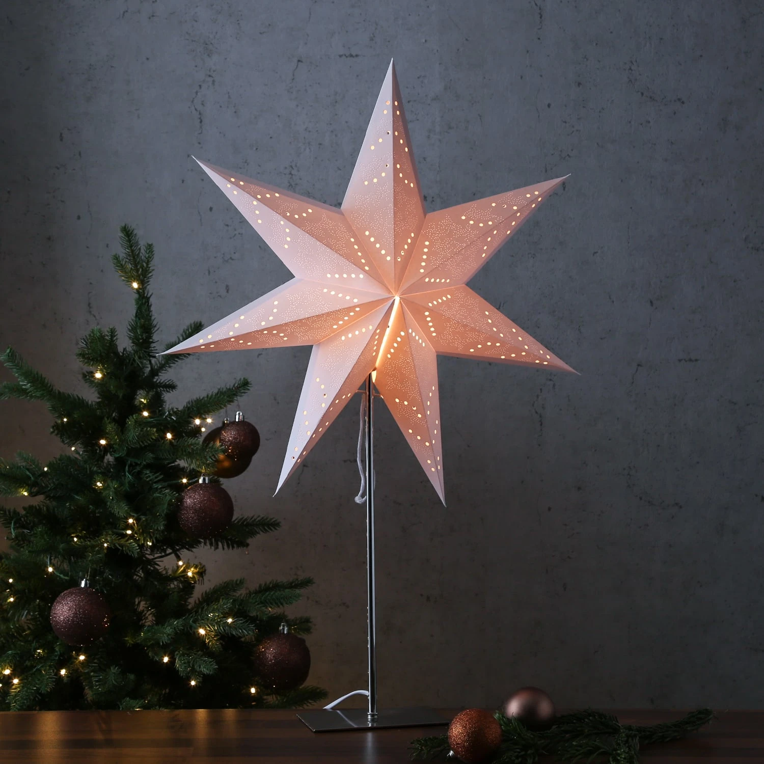 MARELIDA Papiersterm Luna 7-zackig Leuchtstern Mit Kabel Und Fassung H: 75cm – Bild 2