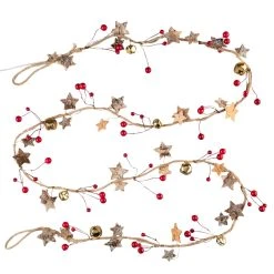 PureDay LED-Lichterkette Glöckchen, Rot/Goldfarben