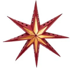 PureDay LED-Papierstern 8 Zacken, Rot/Goldfarben