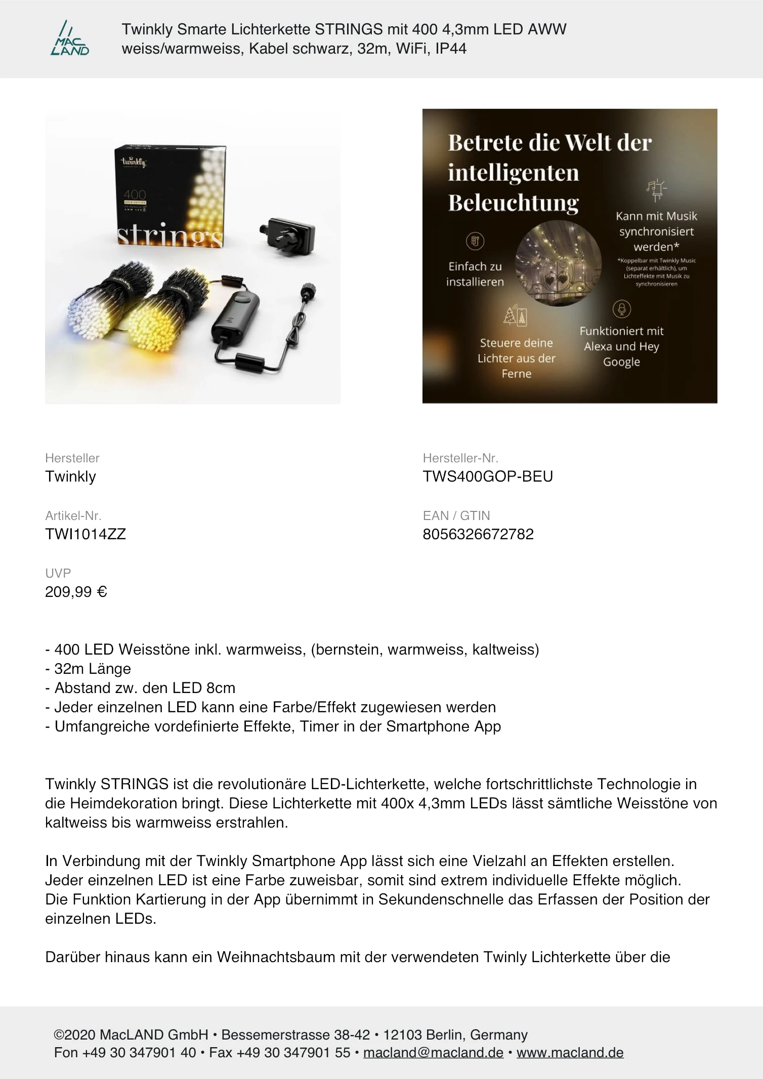 Twinkly Smarte Lichterkette STRINGS Mit 400 LEDs In Weiss/ Schwarz - AWW LED – Bild 10