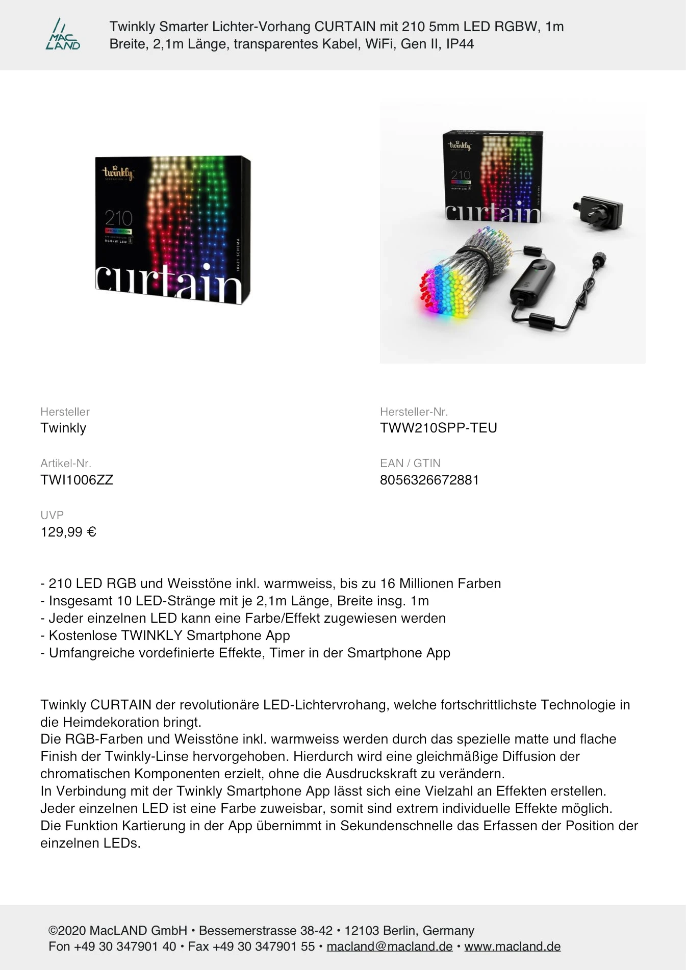 Twinkly Smarter Lichter-Vorhang CURTAIN Mit 210 LEDs 1 X 2,1 M In Bunt - RGB LED – Bild 6