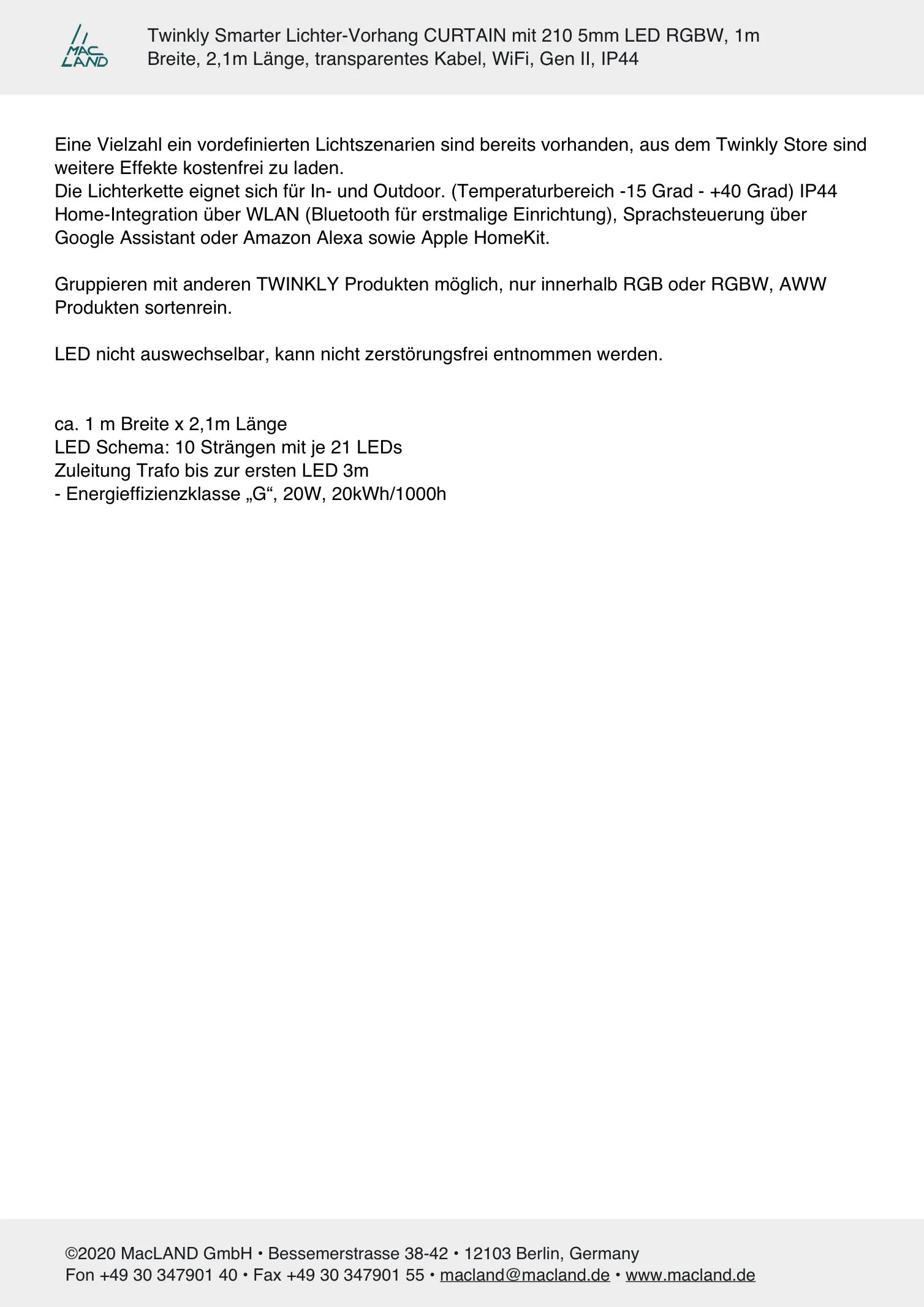 Twinkly Smarter Lichter-Vorhang CURTAIN Mit 210 LEDs 1 X 2,1 M In Bunt - RGB LED – Bild 7